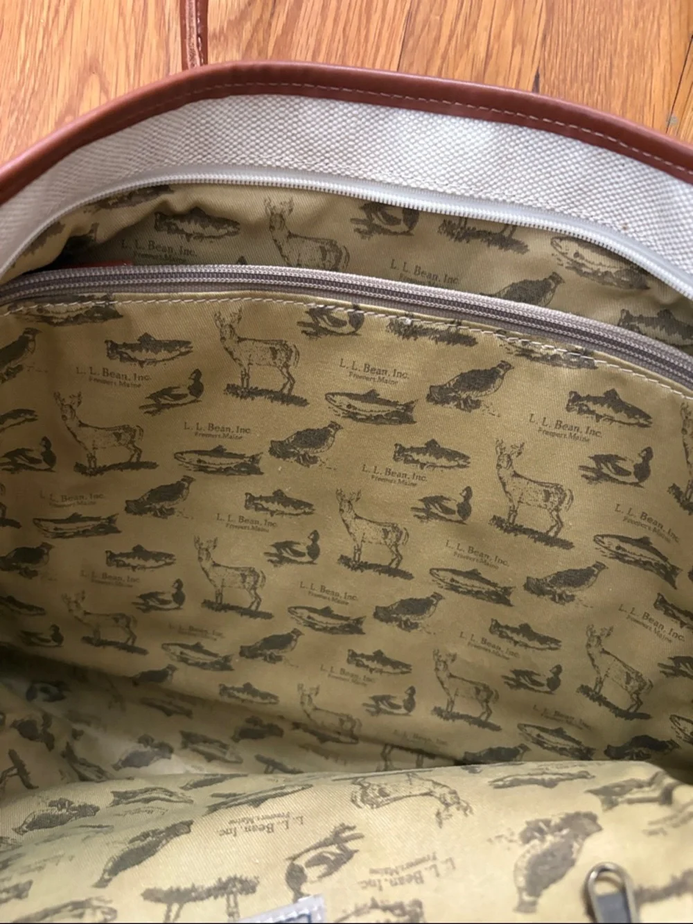 L.L. Bean Boat & Tote Bag canvas jute Leather handles and details - Picture 5 of 7